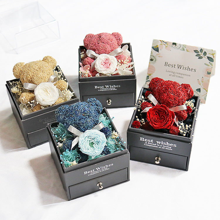 Preserved Flower Bear Drawer Jewelry Box