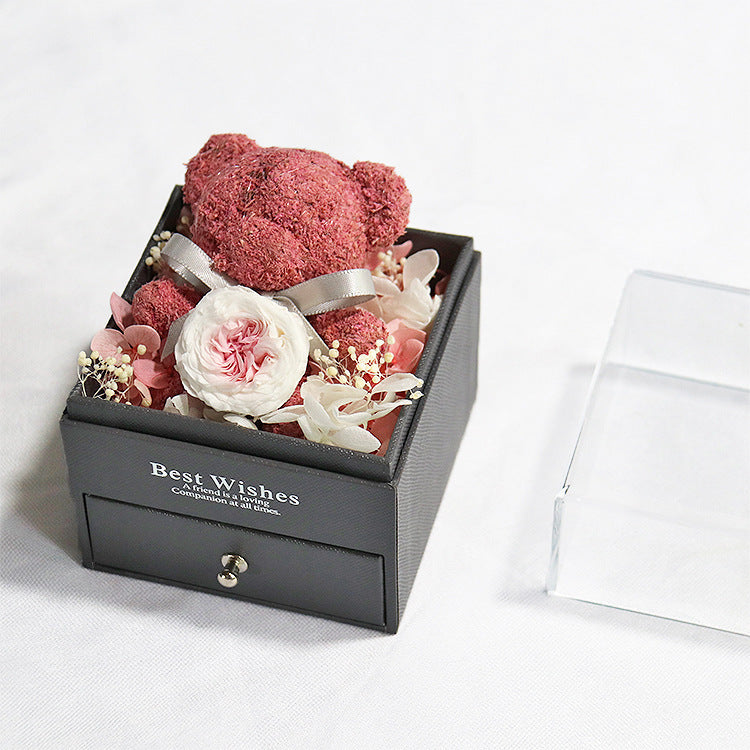 Preserved Flower Bear Drawer Jewelry Box